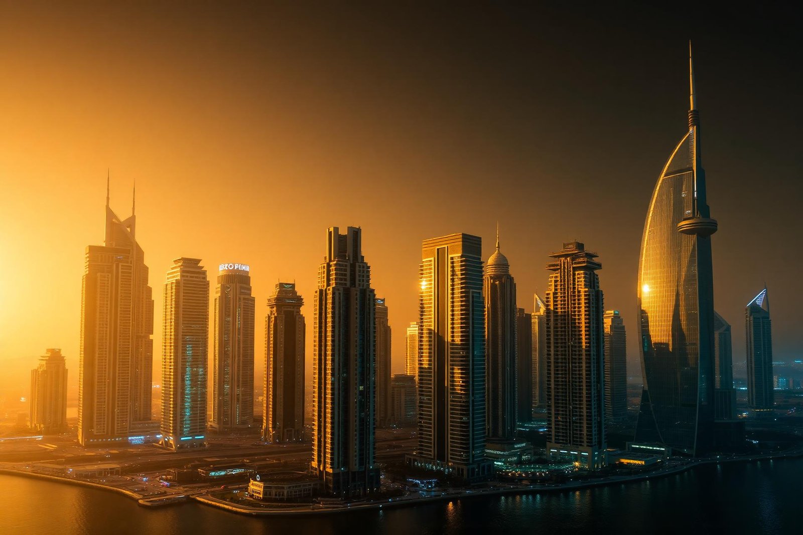 Dubai luxury skyline at golden hour